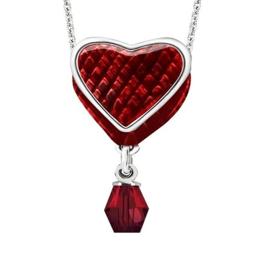 Red Quilted Heart Swarovski Crystal Pendant Necklace – Sterling Silver 0.925 Ovl - Picture 2 of 9